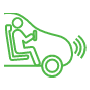 A green outline of a person in a vehicle