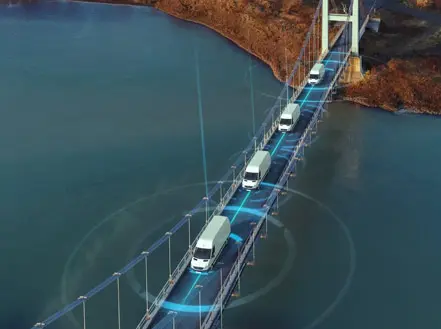 A bridge with cars driving on it with GPS visualeffects