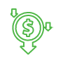 A green arrow pointing down to a dollar sign