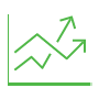 A green line graph with arrows pointing up